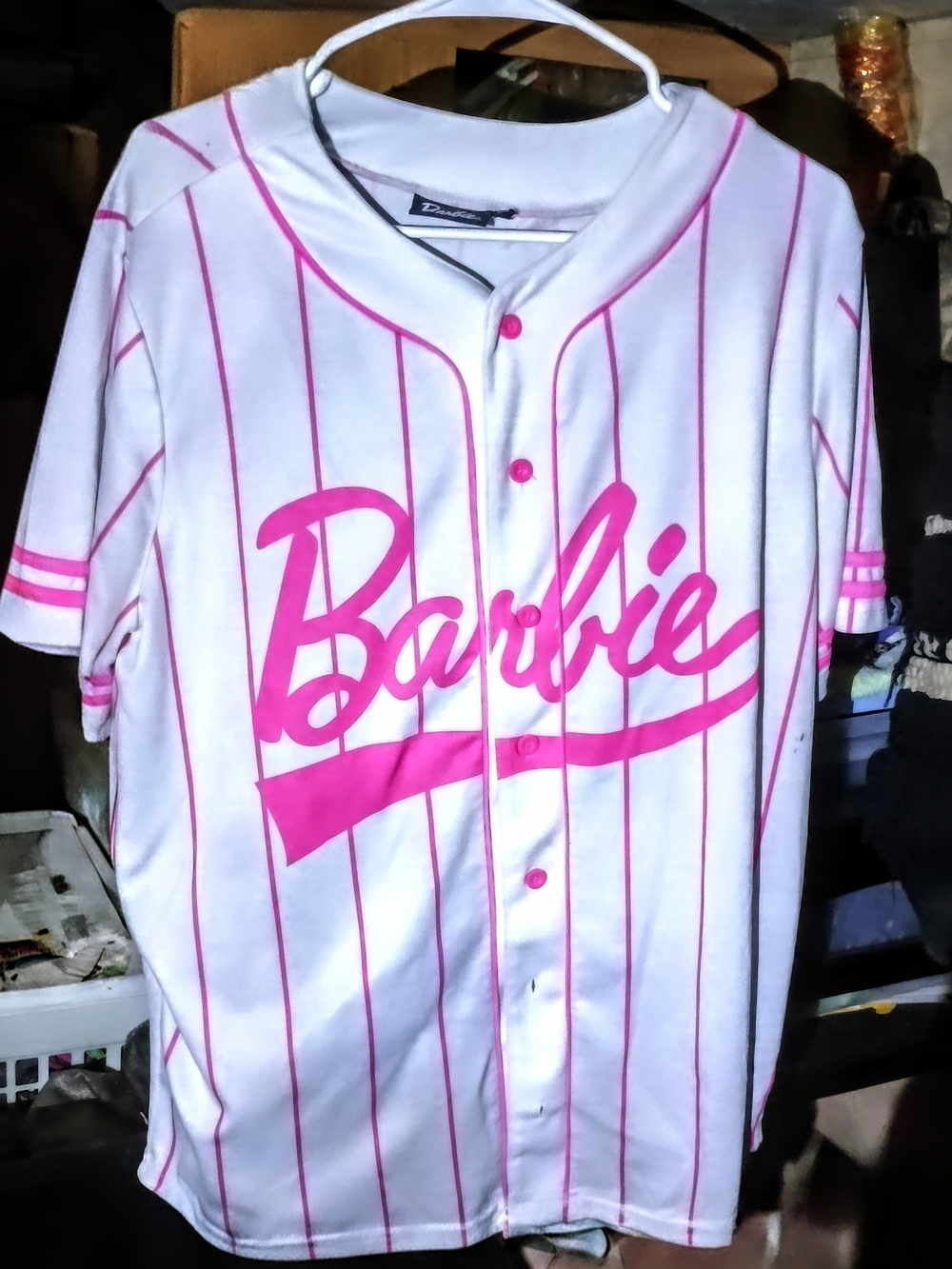Barbie White and Hot Pink Striped Baseball Jersey